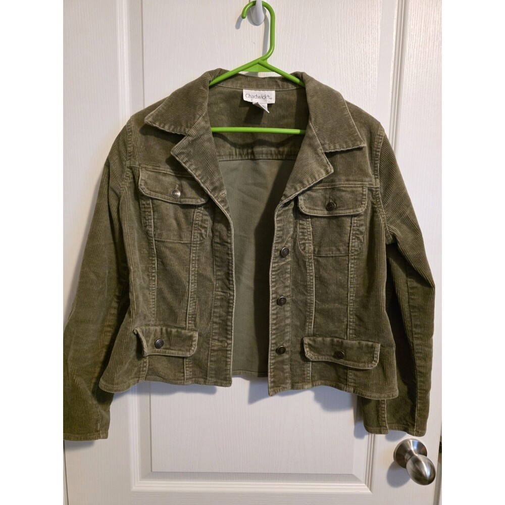 Chadwicks Y2K 90's Grunge Olive Green Corduroy button front Jacket sz 8P